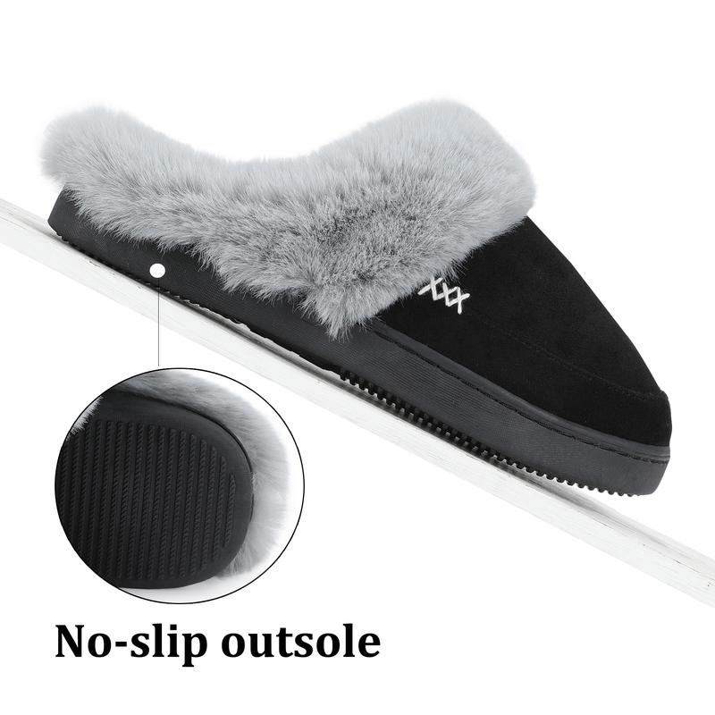 NineCiFun Women's and Men's Suede House Slippers Slip on Fuzzy Slippers with Faux Fur Lining Indoor Outdoor Home Shoes with Rubber Sole