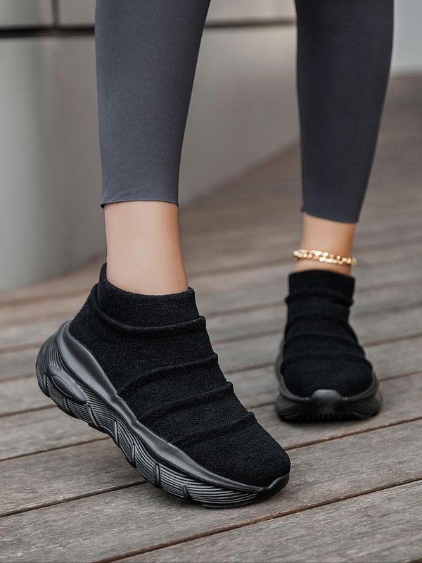 Women's Solid Color Slip on Chunky Sneakers, Casual Comfortable Sports Shoes for Daily Wear, Breathable Non-slip Sneakers for Women & Girls