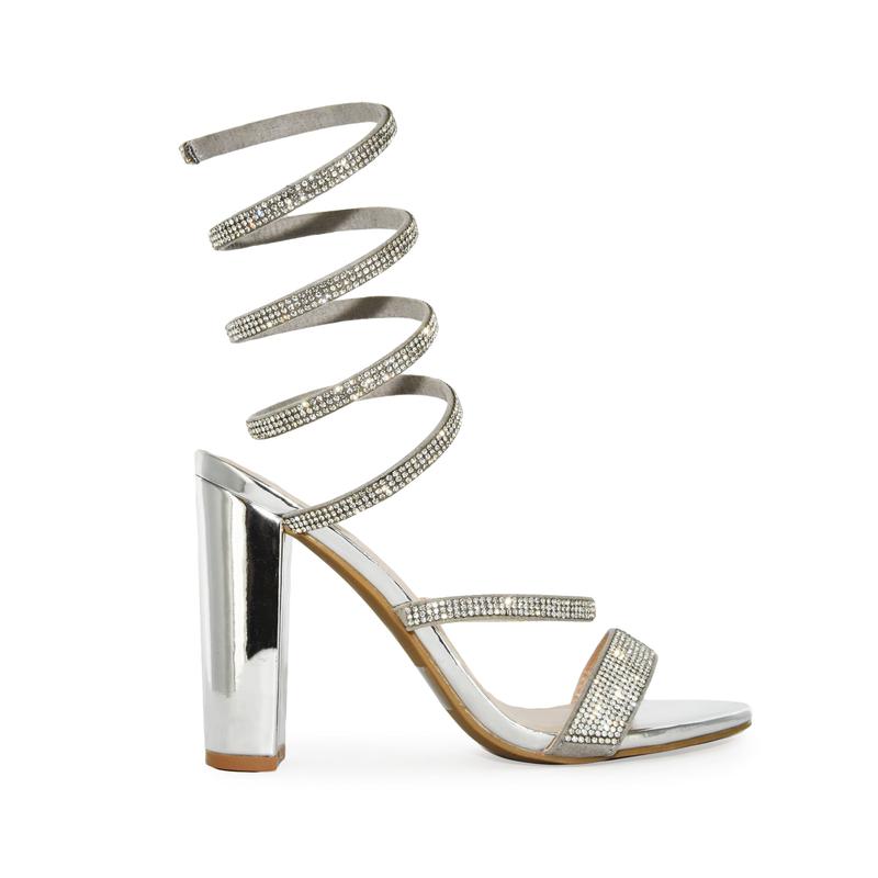 Wild Diva Formal Elegant Spiral Rhinestone Coil Wrap Strappy Ankle Chunky Block Heels Fashion Classy