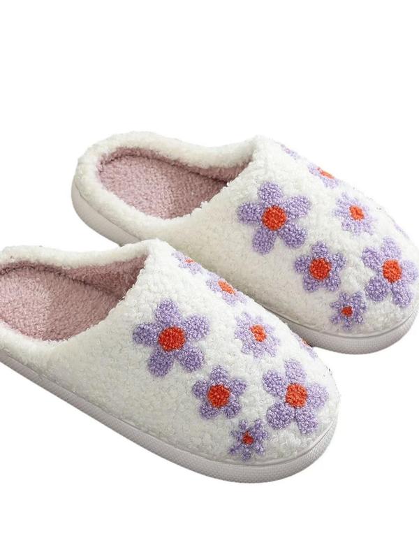 Women's Floral Pattern Plush Slippers, Casual Soft Comfortable Home Slippers, Warm Slippers for Indoor & Outdoor Use for Fall & Winter