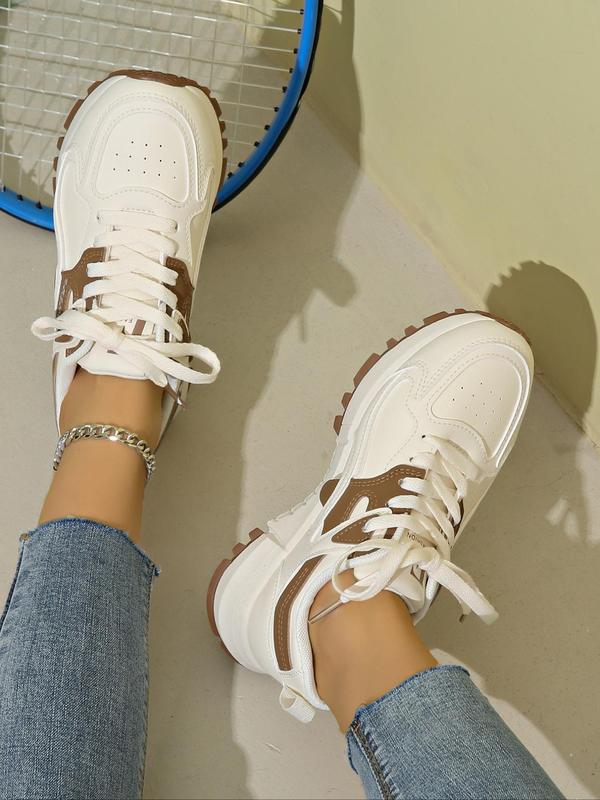 Women's Fashionable Lace Up Low Top Sneakers, Casual Comfortable Sports Running Shoes, All-match Round Toe Chunky Sneakers for Daily Wear