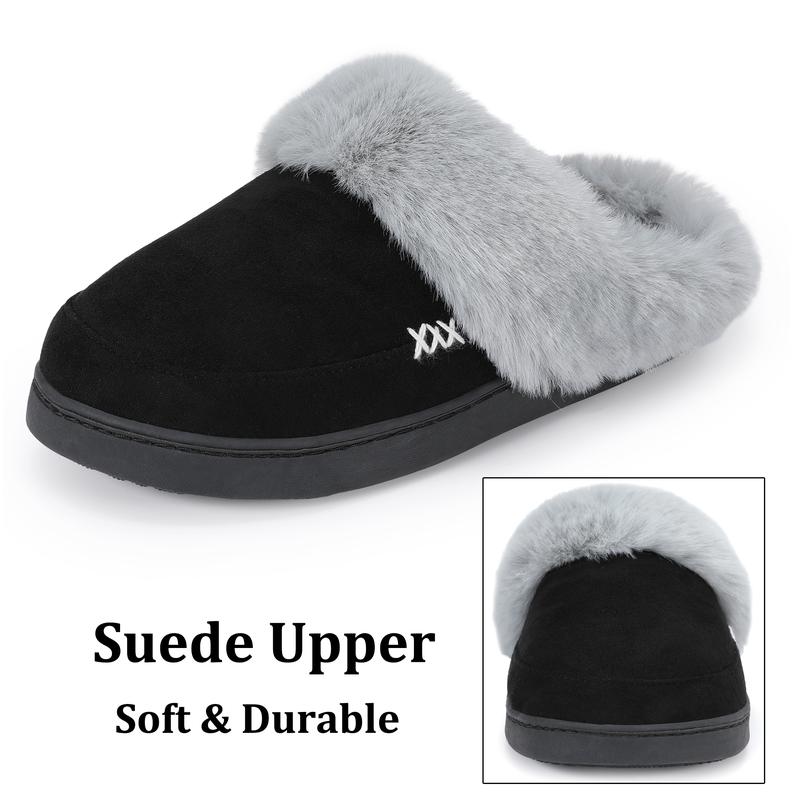 NineCiFun Women's and Men's Suede House Slippers Slip on Fuzzy Slippers with Faux Fur Lining Indoor Outdoor Home Shoes with Rubber Sole