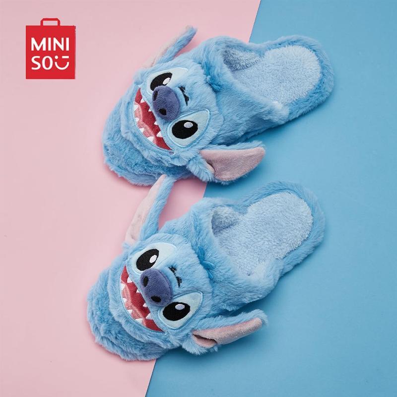 MINISO Disney Stitch Cozy Indoor Slippers | Cute & Lightweight Fall Winter Cartoon Slippers | Non-Slip Home Shoes for Women & Men | Unisex Comfortable Walking Shoes for Home Lovers