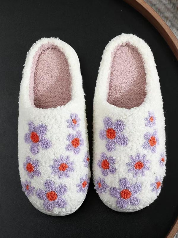 Women's Floral Pattern Plush Slippers, Casual Soft Comfortable Home Slippers, Warm Slippers for Indoor & Outdoor Use for Fall & Winter