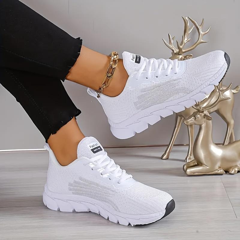 Women's Solid Color Casual Sneakers, Lace Up Comfy Breathable Soft Sole Shoes, Lightweight Low-top Running Shoes plus size Closed Walking Shoes