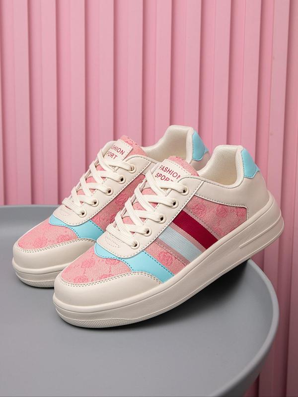 Fashionable Colorblock Lace Up Thick Soled Sneakers, Casual Comfortable Low Top Sports Shoes for Women, All-match Round Toe Chunky Sneakers for Daily Wear