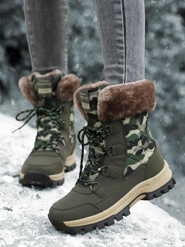 Women's Camo Print Lace Up High Top Snow Boots, Casual Comfortable Warm Non-slip Boots for Winter, Female All-match Trend Shoes for Daily Wear