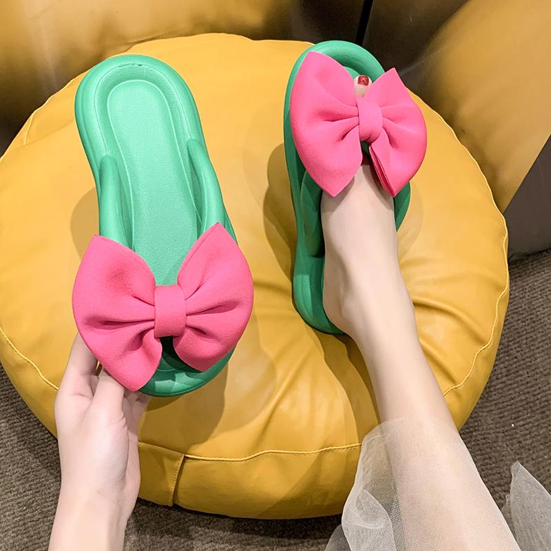 Women's Summer Flip Flops With Bowknot , Colorful Soft Sole Thong Sandals For Travel & Vacation, Comfortable EVA Beach Slides Footwear Shoe Girl Walking Shoes