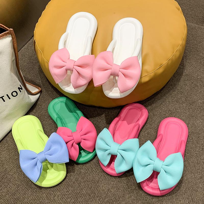 Women's Summer Flip Flops With Bowknot , Colorful Soft Sole Thong Sandals For Travel & Vacation, Comfortable EVA Beach Slides Footwear Shoe Girl Walking Shoes