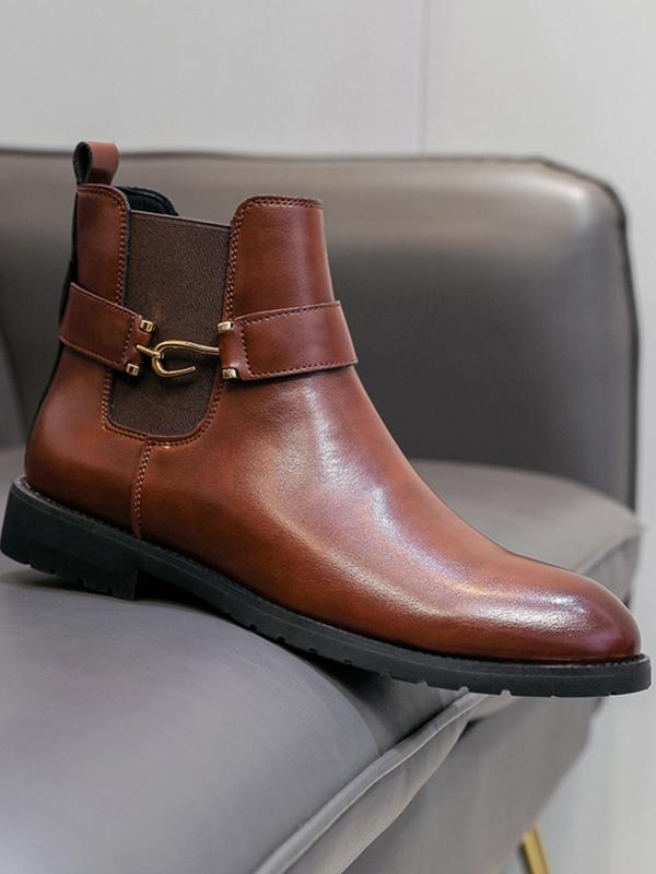 Men's Business Fashion Chelsea Boots, Casual Solid Color Ankle Boots for Daily Wear, Male All-match Boots for Fall & Winter