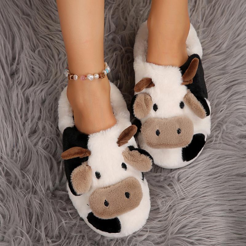 Cow Slippers for Women and Men, Fluffy Cute Cozy Cartoon Cow Cotton House Slipper Womens Milky Cows Animal Preppy Funny Furry Kawaii Bedroom Pillow Cloud Slippers for Women Indoor and Outdoor