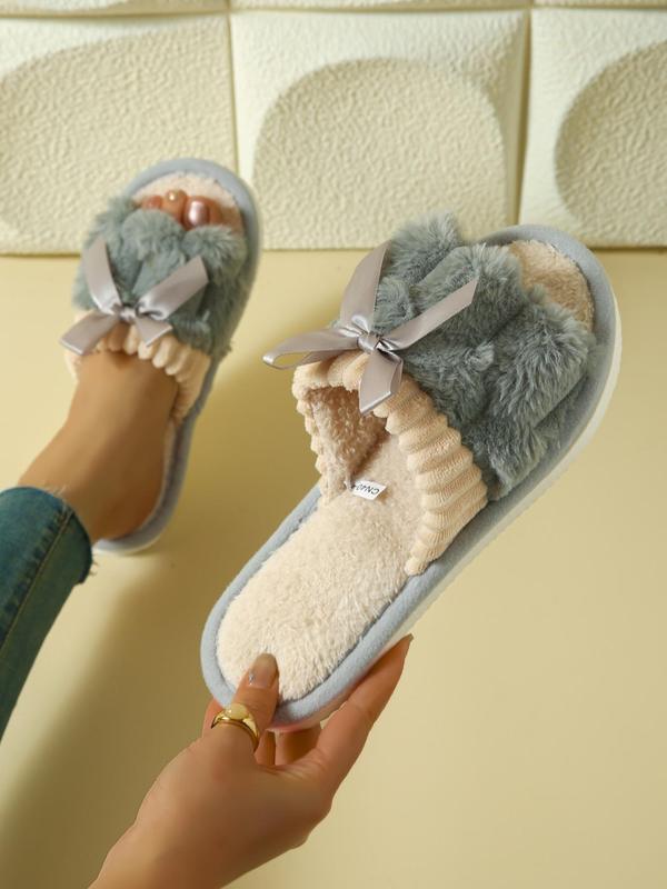 Women's Cute Bowknot Design Plush Slippers, Casual Soft Comfortable Home Slippers, Warm House Slippers for Indoor & Outdoor Use for Fall & Winter