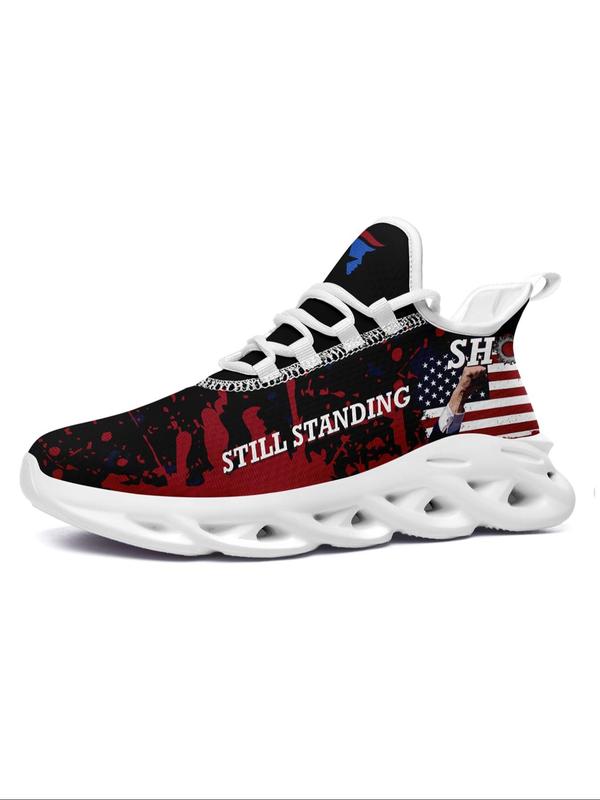 Men's Fashionable Flag Print Lace Up Low Top Sneakers, Casual Comfortable Breathable Sports Running Shoes, Male All-match Round Toe Shoes for Daily Wear