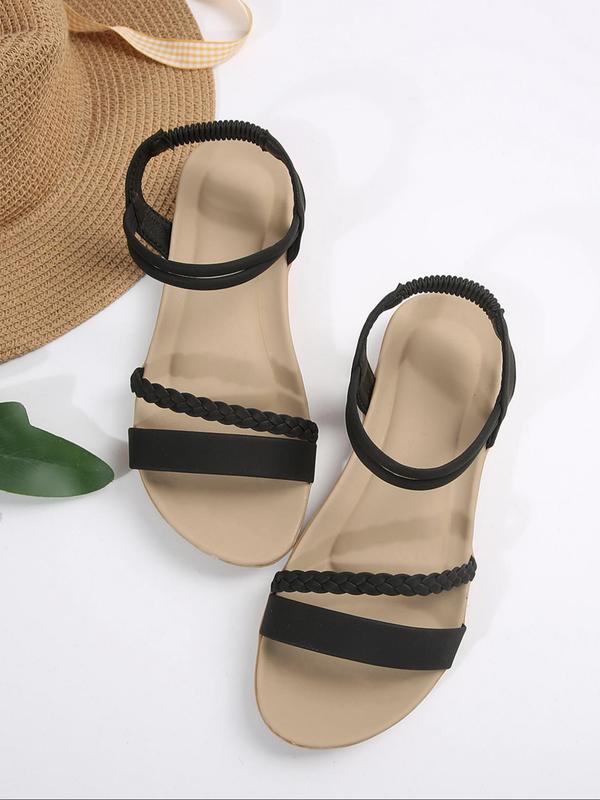 Women's Fashionable Plain Color Slip on Sandals, 2024 New Style Casual Round Toe Flat Sandals for Summer, Lightweight Beach Shoes for Daily Wear