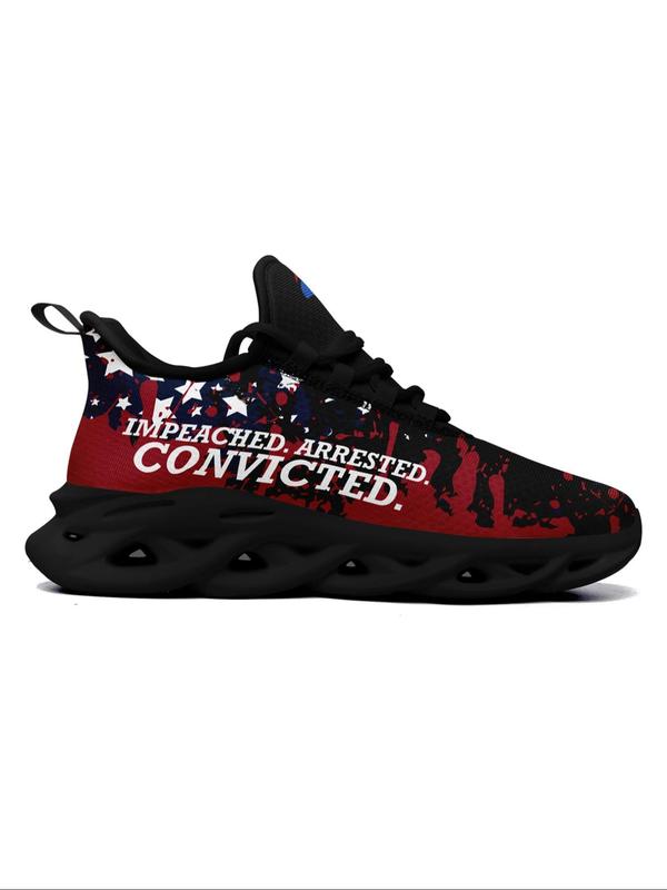 Men's Fashionable Flag Print Lace Up Low Top Sneakers, Casual Comfortable Breathable Sports Running Shoes, Male All-match Round Toe Shoes for Daily Wear