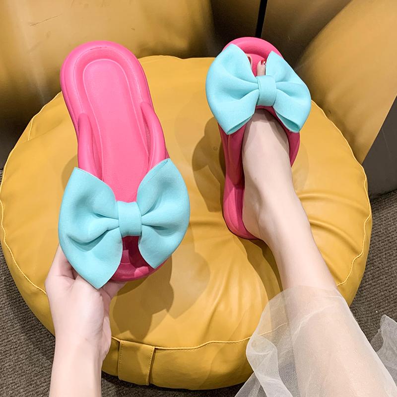 Women's Summer Flip Flops With Bowknot , Colorful Soft Sole Thong Sandals For Travel & Vacation, Comfortable EVA Beach Slides Footwear Shoe Girl Walking Shoes