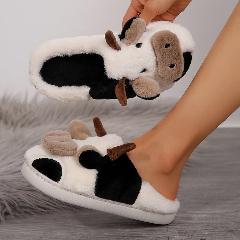 Cow Slippers for Women and Men, Fluffy Cute Cozy Cartoon Cow Cotton House Slipper Womens Milky Cows Animal Preppy Funny Furry Kawaii Bedroom Pillow Cloud Slippers for Women Indoor and Outdoor