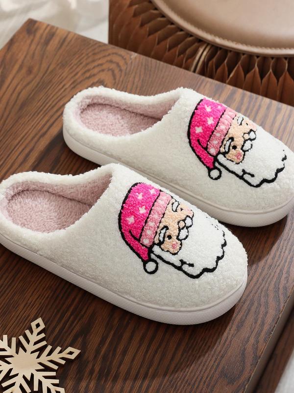 Women's Cute Cartoon Santa Claus Design Plush Slippers, Casual Soft Comfortable Home Slippers, Warm Slippers for Indoor & Outdoor Use for Fall & Winter