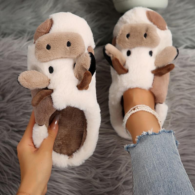 Cow Slippers for Women and Men, Fluffy Cute Cozy Cartoon Cow Cotton House Slipper Womens Milky Cows Animal Preppy Funny Furry Kawaii Bedroom Pillow Cloud Slippers for Women Indoor and Outdoor