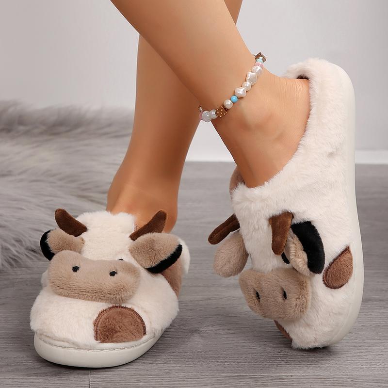 Cow Slippers for Women and Men, Fluffy Cute Cozy Cartoon Cow Cotton House Slipper Womens Milky Cows Animal Preppy Funny Furry Kawaii Bedroom Pillow Cloud Slippers for Women Indoor and Outdoor