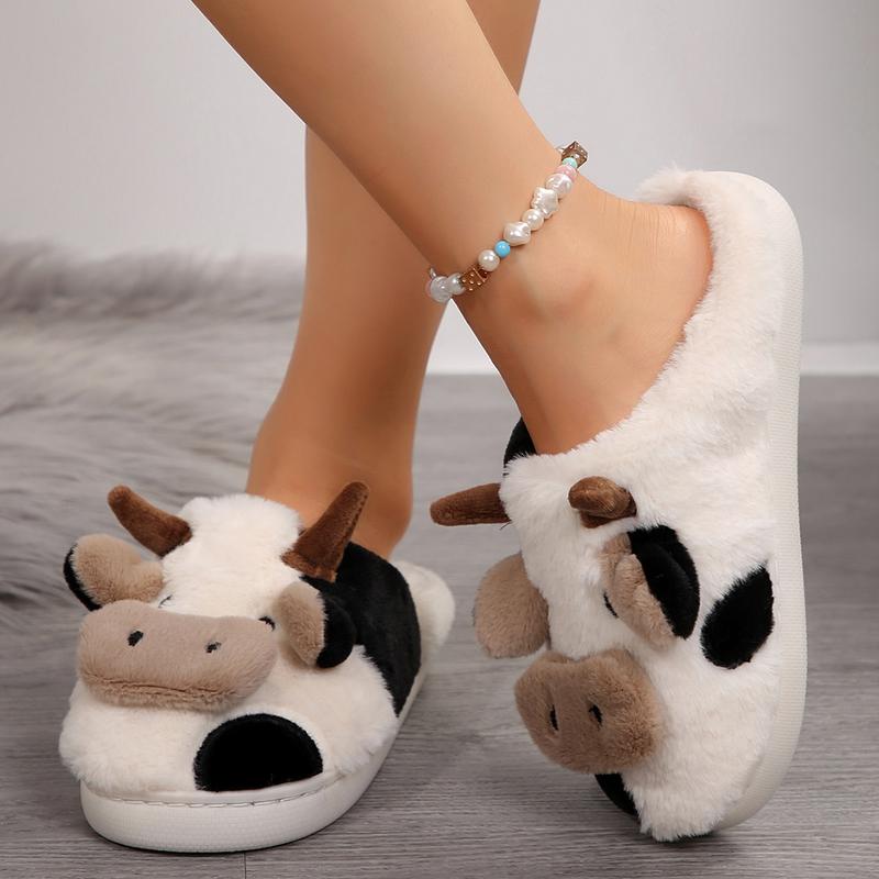 Cow Slippers for Women and Men, Fluffy Cute Cozy Cartoon Cow Cotton House Slipper Womens Milky Cows Animal Preppy Funny Furry Kawaii Bedroom Pillow Cloud Slippers for Women Indoor and Outdoor