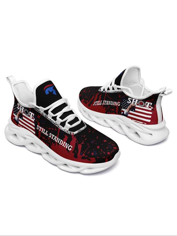 Men's Fashionable Flag Print Lace Up Low Top Sneakers, Casual Comfortable Breathable Sports Running Shoes, Male All-match Round Toe Shoes for Daily Wear