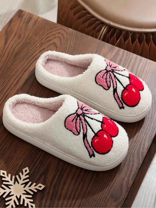 Women's Cute Bowknot Design Plush Slippers, Casual Soft Comfortable Home Slippers, Warm Slippers for Indoor & Outdoor Use for Fall & Winter