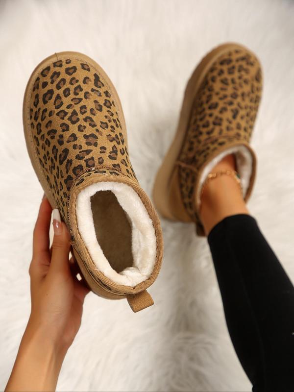 Women's Fashion Leopard Print Plush Lining Ankle Boots, Casual Comfortable Fashionable Snow Boots for Fall & Winter, Fluffy Winter Shoes for Women