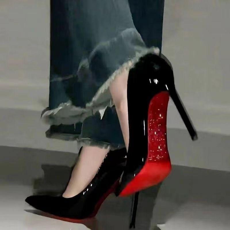 Super Hot Rhinestone Red High Heel Shoes New Stiletto Very Pointed Patent Leather plus Size 35-43 Women's Shoes