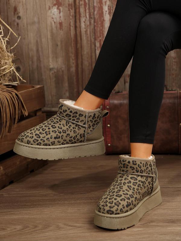 Women's Fashion Leopard Print Plush Lining Ankle Boots, Casual Comfortable Fashionable Snow Boots for Fall & Winter, Fluffy Winter Shoes for Women