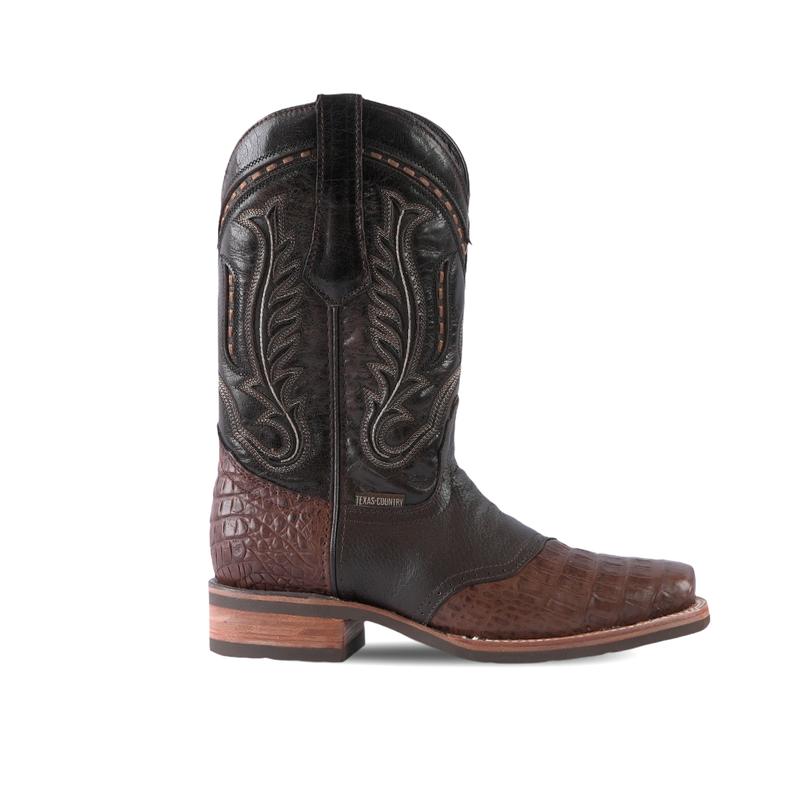 Men's Dark Brown Caiman Belly Boots Rodeo Toe E407 Belly Choco