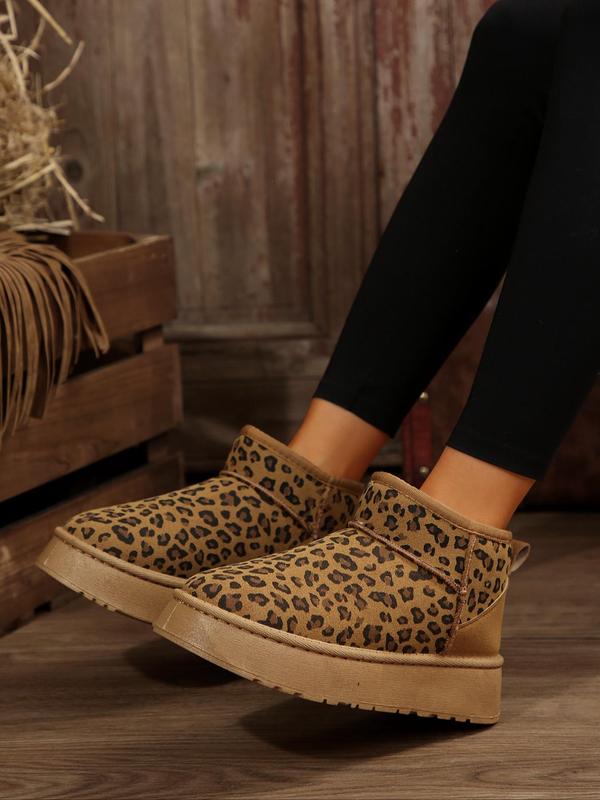 Women's Fashion Leopard Print Plush Lining Ankle Boots, Casual Comfortable Fashionable Snow Boots for Fall & Winter, Fluffy Winter Shoes for Women