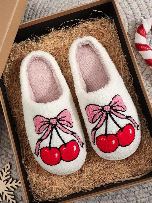 Women's Cute Bowknot Design Plush Slippers, Casual Soft Comfortable Home Slippers, Warm Slippers for Indoor & Outdoor Use for Fall & Winter