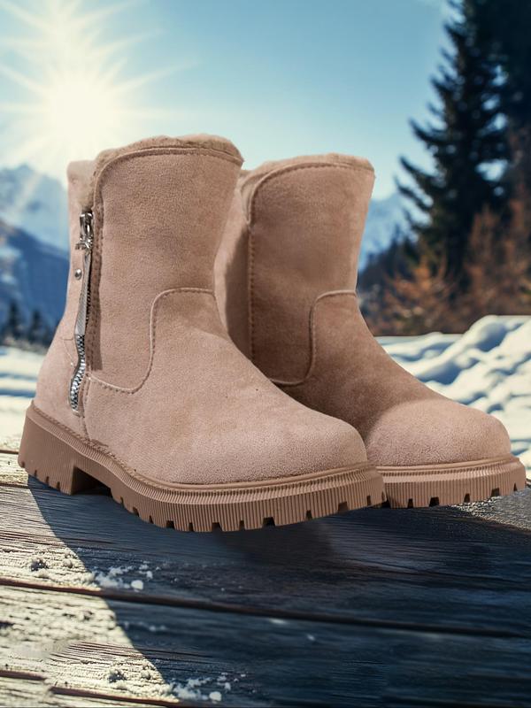  Women's Solid Color Thick Sole Plush Warm Snow Boots, Casual Comfortable Ankle Boots for Fall & Winter, Female All-match Round Toe Shoes for Daily Wear