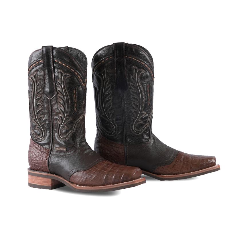 Men's Dark Brown Caiman Belly Boots Rodeo Toe E407 Belly Choco