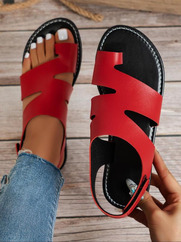 Women's Simple Plain Color Toe Thong Flat Sandals, Casual Velcro Slingback Summer Shoes, Lightweight Sandals, New Trend All-match Sandals for Daily Wear