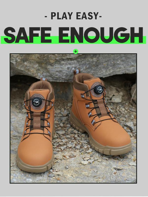 Men's High Top Automatic Buckle Safety Boots, 2024 Fall Steel Toe Trainers, Casual Comfortable Breathable Work Shoes, Shoes for Healthcare Workers, Fashionable Anti-smash & Anti-puncture Shoes for Daily Wear, Fall Outfits, Fall Freshness