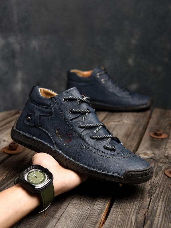 2024 Stylish Classic Ankle Work Boots for Men, Comfort Pu Leather Ankle Boots, Boy Vintage Matching Fashionable Lace Up Design Round Toe Walking Shoes, Footwear