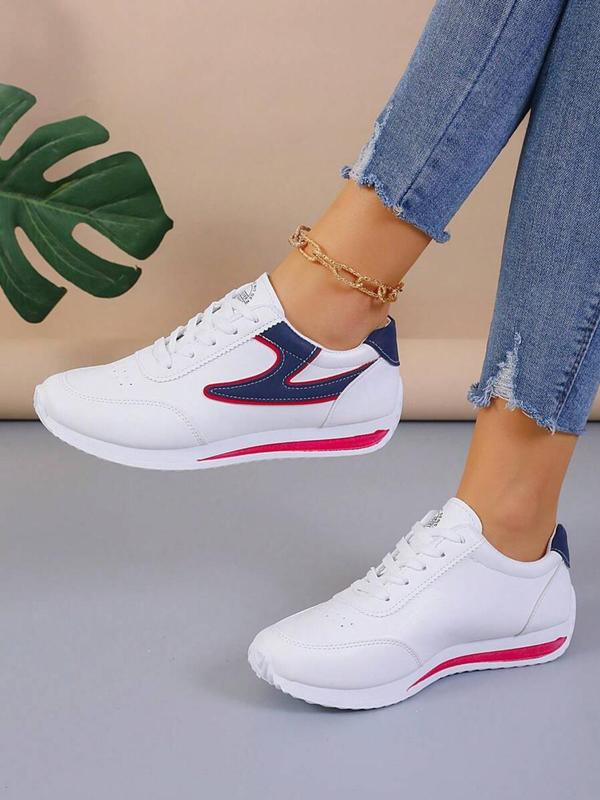 Women's Patchwork Lace Up Low Top Sneakers, Casual Comfortable Sports Shoes for Daily Wear, Female All-match Round Toe Shoes for Daily Wear