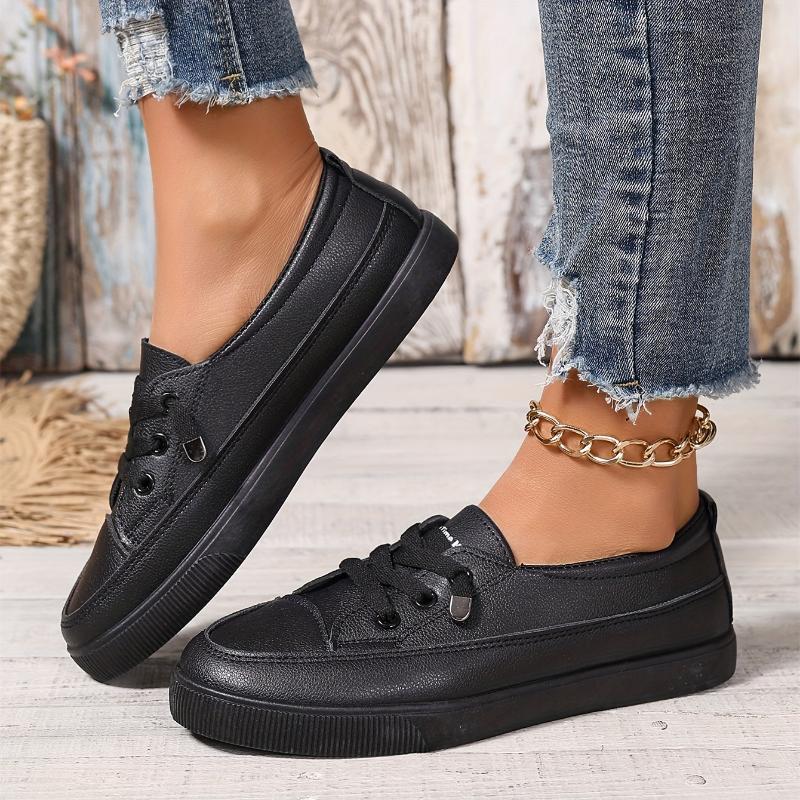 Womens Chic Slip-On Sneakers - Effortless Convenience, Low-Top Skate Style, Comfortable Flat Soles, All-Matching White Trainers for Everyday Fashion