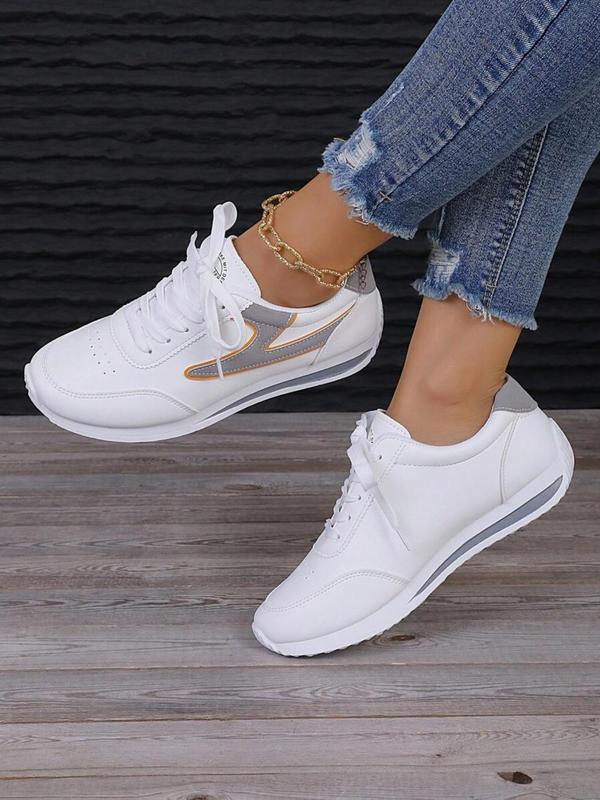 Women's Patchwork Lace Up Low Top Sneakers, Casual Comfortable Sports Shoes for Daily Wear, Female All-match Round Toe Shoes for Daily Wear