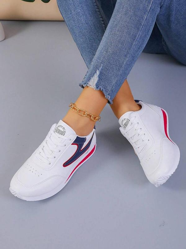 Women's Patchwork Lace Up Low Top Sneakers, Casual Comfortable Sports Shoes for Daily Wear, Female All-match Round Toe Shoes for Daily Wear