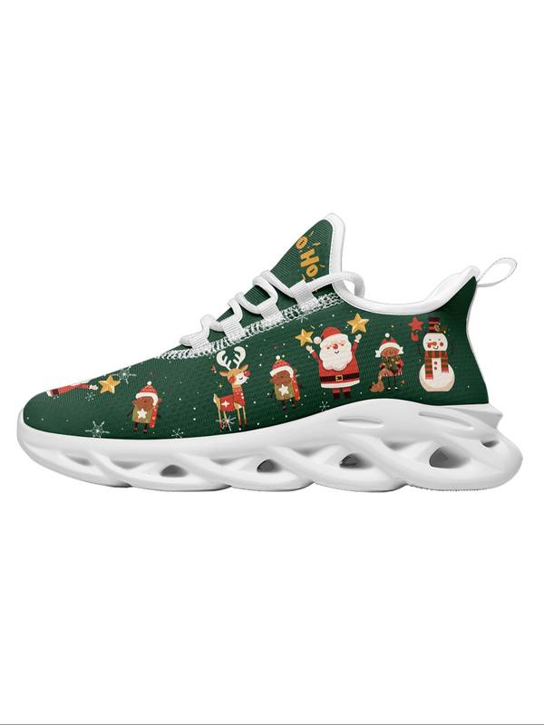 Men's Fashionable Christmas Theme Santa Claus & Bell Print Sneakers, Breathable Blade Sole Sports Running Shoes, Male All-match Round Toe Shoes for Daily Wear