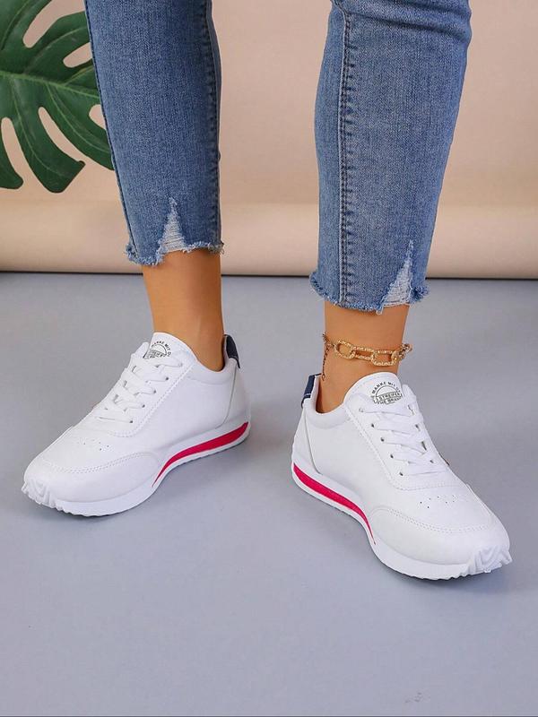 Women's Patchwork Lace Up Low Top Sneakers, Casual Comfortable Sports Shoes for Daily Wear, Female All-match Round Toe Shoes for Daily Wear