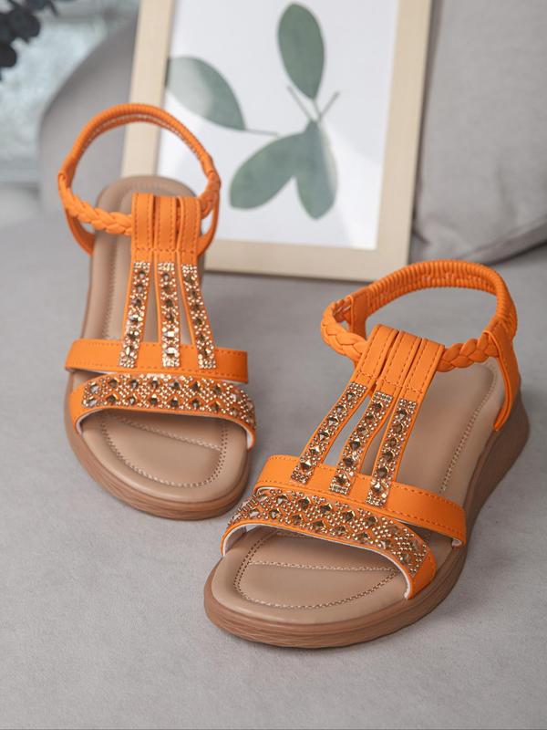 Women's Fashionable Rhinestone Decor Thick-soled Sandals, Casual Boho Style Sandals for Summer, Lightweight Breathable Comfortable Shoes for Daily Wear