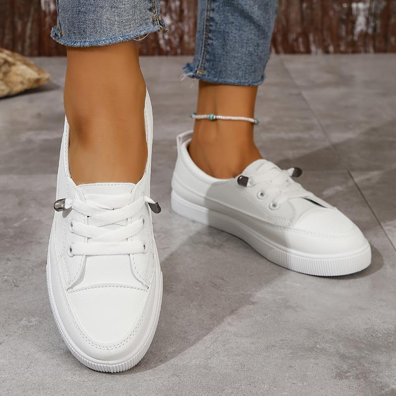 Womens Chic Slip-On Sneakers - Effortless Convenience, Low-Top Skate Style, Comfortable Flat Soles, All-Matching White Trainers for Everyday Fashion