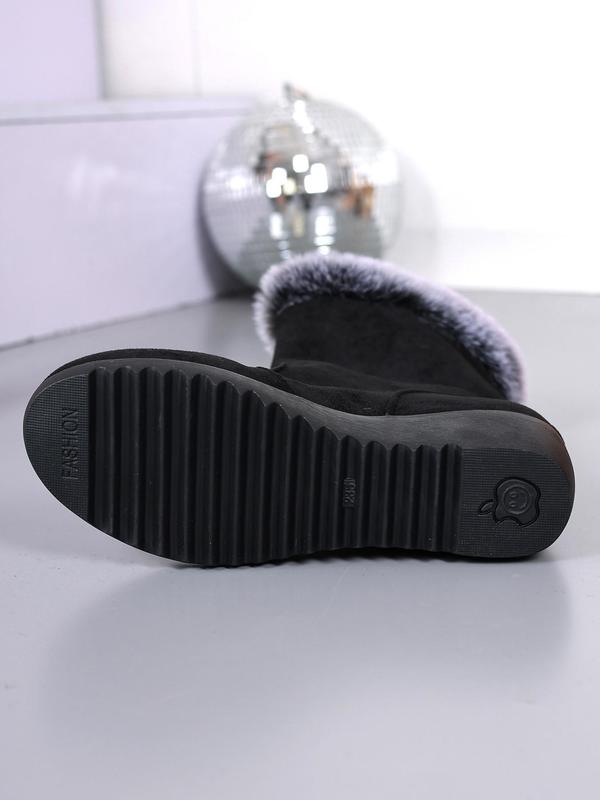 Women's Solid Color Boots, Fashionable Warm Boots for Winter Holiday Gift, Non-slip Outdoor Snow Boots for Women & Girls