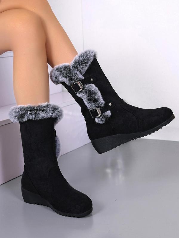 Women's Solid Color Boots, Fashionable Warm Boots for Winter Holiday Gift, Non-slip Outdoor Snow Boots for Women & Girls