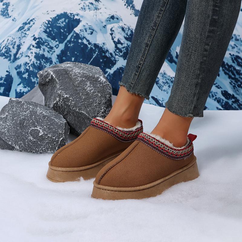 Women's Chestnut Contrast Print Suede Plush Lined Snow Boots, Girl Winter Stylish Design Footwear Comfort Shoe