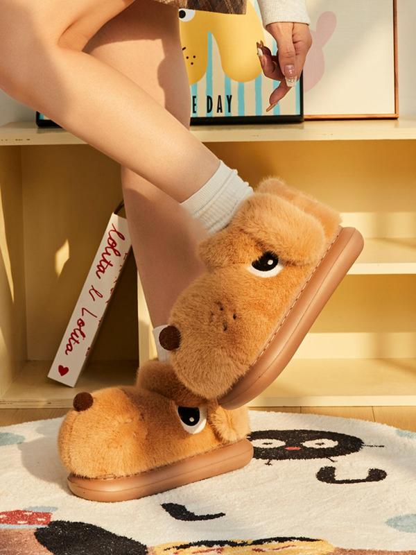 Women's Cute Cartoon Dog Design Plush Slippers, Casual Soft Comfortable Home Slippers, Warm Slippers for Indoor & Outdoor Use for Fall & Winter